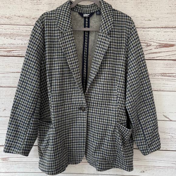 Lands' End Women's Houndstooth Fleece Blazer Jacket Size 2X - Picture 1 of 16
